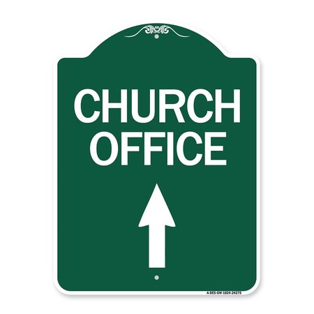 AMISTAD 18 x 24 in. Designer Series Sign - Church Office with Up Arrow, Green & White AM2049835